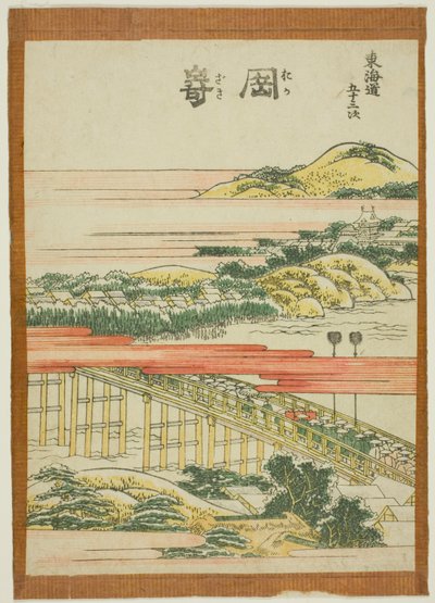 Okazaki, uit de serie "Drieënvijftig stations van de Tokaido (Tokaido gojusan tsugi)" door Katsushika Hokusai
