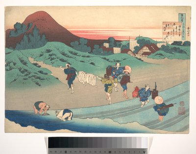 Gedicht van keizerin Jitō, uit de bundel „Honderd gedichten, uitgelegd door de kindermeid“ (Hyakunin isshu uba ga etoki) door Katsushika Hokusai