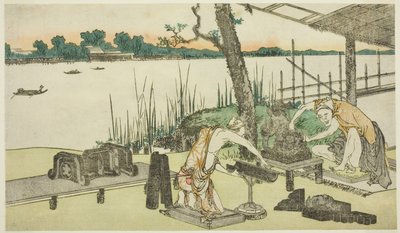 Pottenbakkers aan het Werk - Imado door Katsushika Hokusai