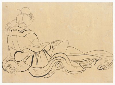 Zittende vrouw die haar hoofd krabt, late 18e-vroege 19e eeuw door Katsushika Hokusai