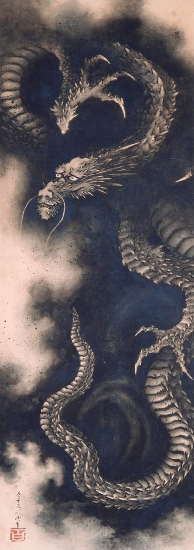 De draak tussen de wolken, 1849 door Katsushika Hokusai