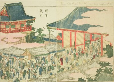 De eindejaarsmarkt in Asakusa, uit het geïllustreerde boek 