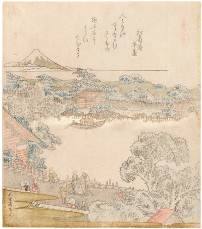 De oevers van de Sumida-rivier, Komatomeishi. Drieluik uit de serie Umazukushi, linker deel, 1822 door Katsushika Hokusai