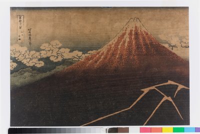 Onweer onder de top door Katsushika Hokusai