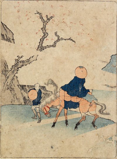 Reiziger te paard onder een bloeiende kersenboom door Katsushika Hokusai