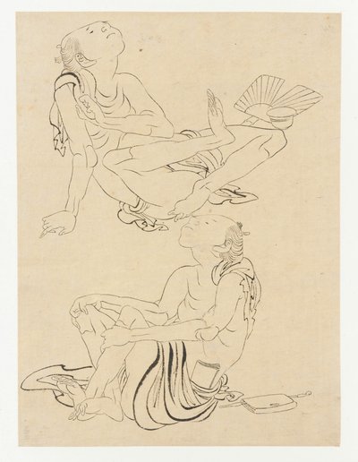 Twee mannen ontspannen in de zomer, Edo-periode, 19e eeuw door Katsushika Hokusai