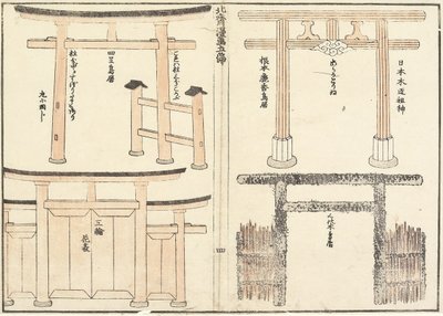 Verschillende soorten Torii-boog, 1816 door Katsushika Hokusai