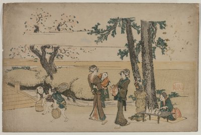 Vrouw passeert een winkel langs de weg bij Oji, begin 1800s door Katsushika Hokusai