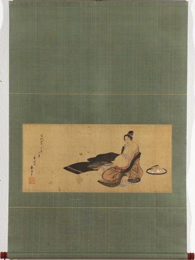 Vrouw aan het bevallen in een verfomfaaid pak Detail door Katsushika Hokusai