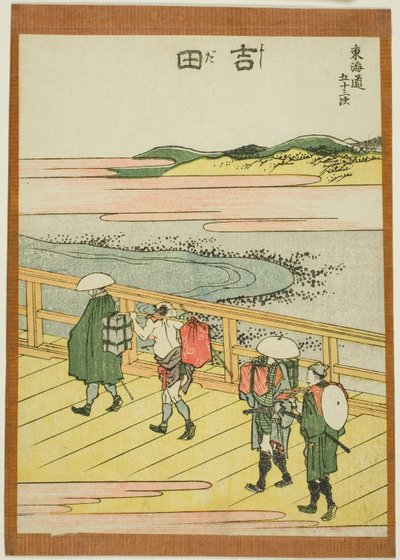 Yoshida, uit de serie "Drieënvijftig Stations van de Tokaido (Tokaido gojusan tsugi)" door Katsushika Hokusai