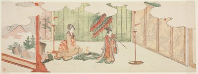 Jong meisje danst bij edelman door Katsushika Hokusai