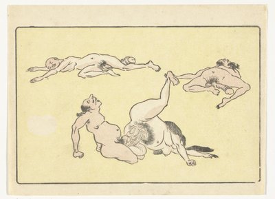 Copulerende man en vrouw door Kawanabe Kyosai
