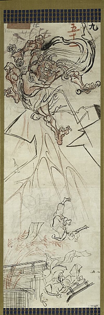 Bliksem God, een van zes schetsen door Kawanabe Kyosai