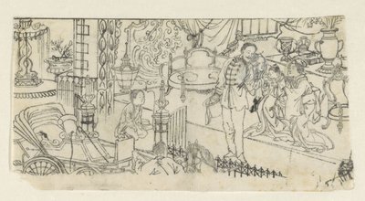 Man zegt kind gedag door Kawanabe Kyôsai (attributed to)