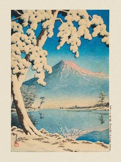 Fuji in de sneeuw, Tagonoura (1932) door Kawase Hasui