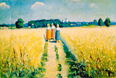 Drie vrouwen op de weg, na 1927 door Kazimir Severinovich Malevich