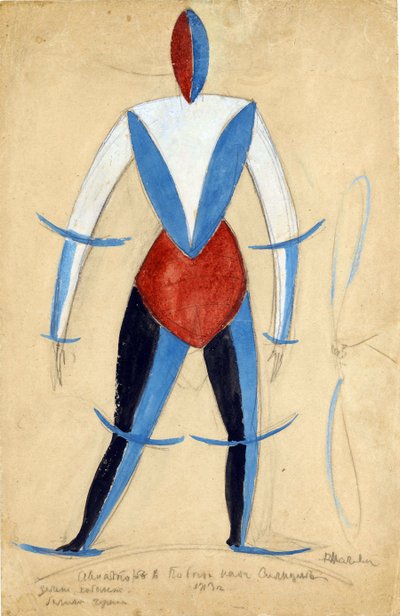 Aviator, kostuumontwerp voor de opera Victory over the Sun door A. Kruchenykh door Kazimir Severinovich Malevich