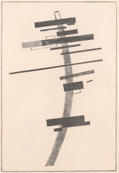Sensatie van de Beweging en het Obstakel uit "Suprematisme: 34 Tekeningen" door Kazimir Severinovich Malevich