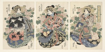 Drie paraderende courtisanes door Keisai Eisen
