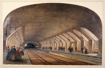 Interieur van Baker Street Station met perrons en een naderende trein, Londen, ca. 1865 door Kell Brothers