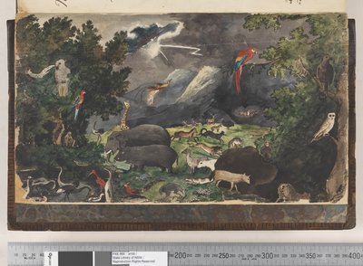 Frontispice: Zonder titel, Vreedzaam Koninkrijk, landschap met vogels en dieren door Kenelm Henry Digby