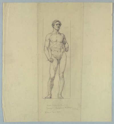 Naaktstudie voor Figuur van "Moed," Herdenkingsraam voor Jacob Dolson Cox, Oberlin College door Kenyon Cox