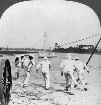 Enkele operaties van het Life Saving Corps, Jamestown Exposition, Virginia, VS, 1907 door Keystone View Company