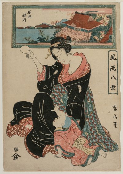 Herfstmaan bij de tempel Ishiyamadera uit de serie Modieuze Acht Zichten door Kikugawa Eizan