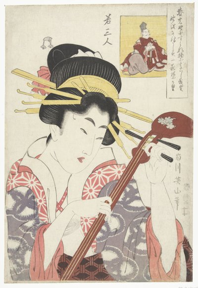 Vrouw met shamisen door Kikugawa Eizan
