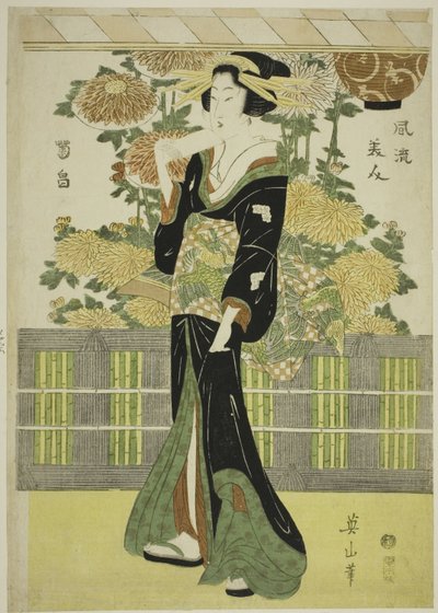 Modieuze Schoonheden in een Chrysanthementuin (Furyu bijin kikubatake) door Kikukawa Eizan