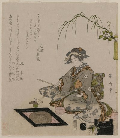 Vrouw die de Theeceremonie Uitvoert, ca 1820 door Kikukawa Eizan