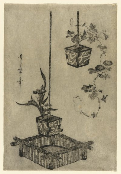 Schikkingen van irissen en ochtendglorieën door Kitagawa Utamaro