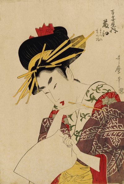 Borstportret van de courtisane, Fijie van Manjiya door Kitagawa Utamaro
