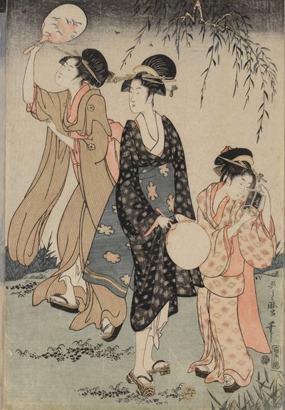 Vuurvliegjes Vangen onder een Wilgenboom (midden) door Kitagawa Utamaro