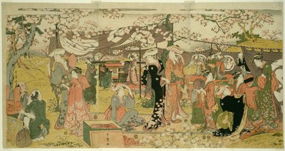 Kersenbloesem banket (Oka no utage) door Kitagawa Utamaro