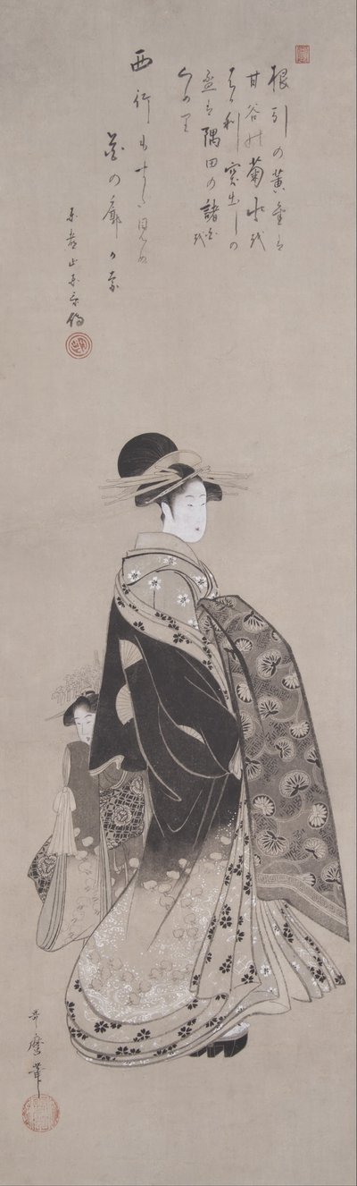 courtisane in processie door Kitagawa Utamaro