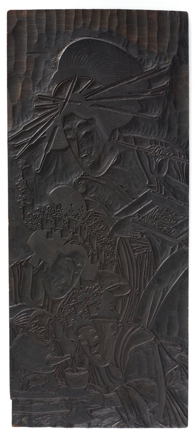Ontwerp van drie vrouwenfiguren, Edo-periode, 1753-1806 door Kitagawa Utamaro