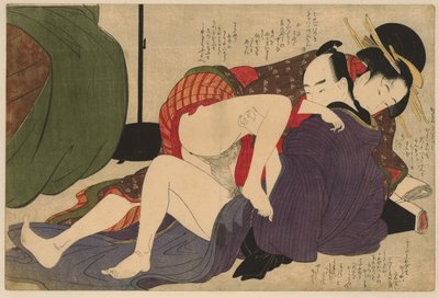 Geisha en haar geliefde door Kitagawa Utamaro