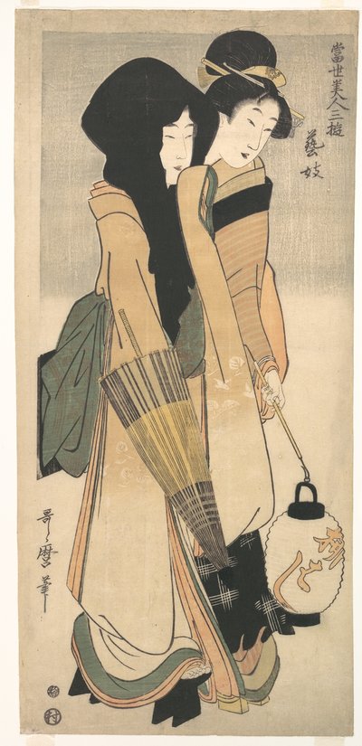„Geisha” uit de serie „Drie vermakelijkheden van hedendaagse schoonheden” (Tōsei bijin san’yū: Geigi) door Kitagawa Utamaro