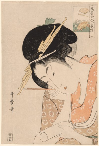 Hanaogi van de Ogiya, uit de serie "Beroemde schoonheden vergeleken met de zes onsterfelijke dichters" door Kitagawa Utamaro