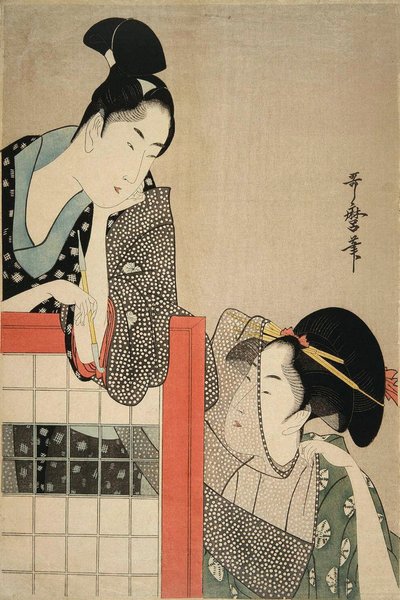 Dame en Heer bij een Scherm, 1797 door Kitagawa Utamaro