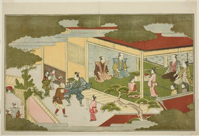 Nieuwjaar in een samurai herenhuis, uit de geïllustreerde kyoka bloemlezing 