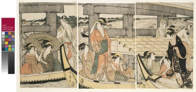 Bovenop en Onder de Ryogoku Brug door Kitagawa Utamaro