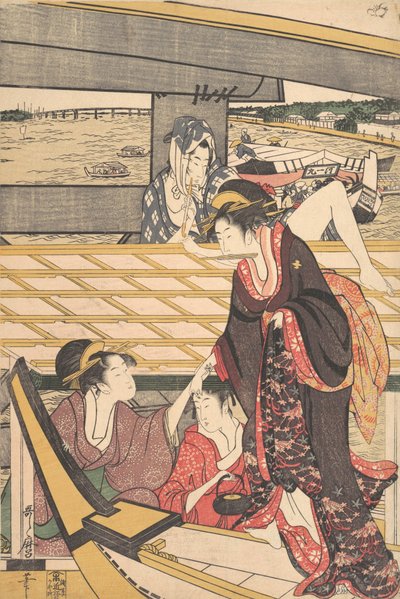 Pleziervaarten op de Sumida-rivier onder de Ryogoku-brug door Kitagawa Utamaro