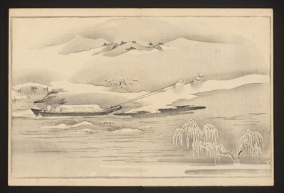 Een boot langs de rivier trekken door Kitagawa Utamaro