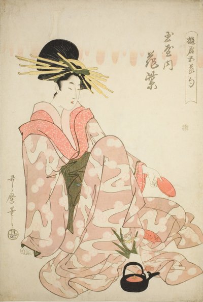 De Courtisane Hanamurasaki van de Tamaya, uit de serie "Courtisanes van de Vijf Festivals (Yukun gosekku)" door Kitagawa Utamaro