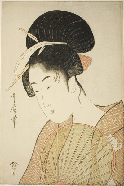 Vrouw met Ronde Waaier door Kitagawa Utamaro