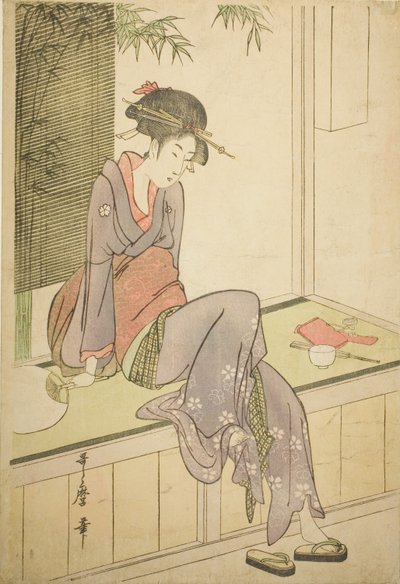 Vrouw Zittend op een Veranda door Kitagawa Utamaro