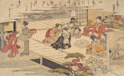 Vrouwen die een spel spelen met schelpen door Kitagawa Utamaro