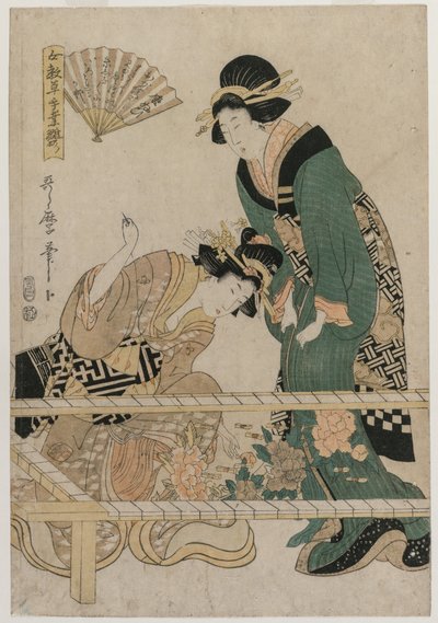 Chinese Borduurwerk (uit de serie Leerzame Patronen voor Vrouwenhandwerk) door Kitagawa Utamaro II